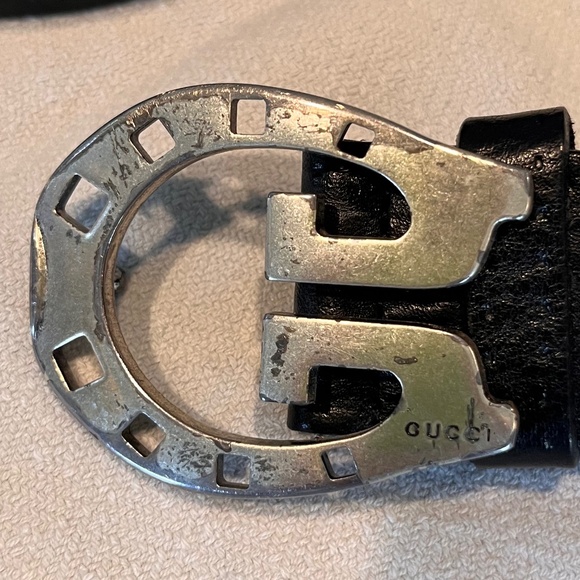 Gucci Other - Gucci “Horseshoe” Black Leather Belt, Size 38